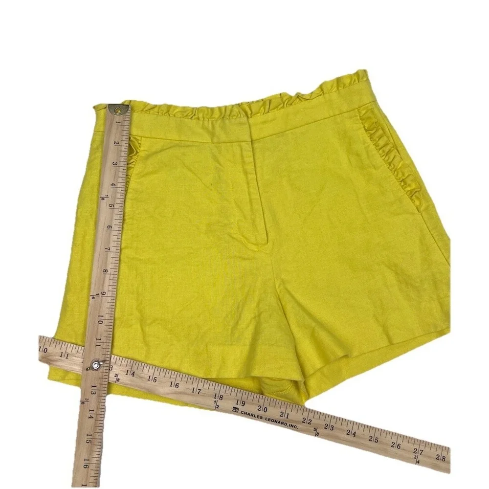 J.Crew Women 0 Yellow Cotton Blend‎ Preppy High-Rise Ruffle Trim Chino Shorts